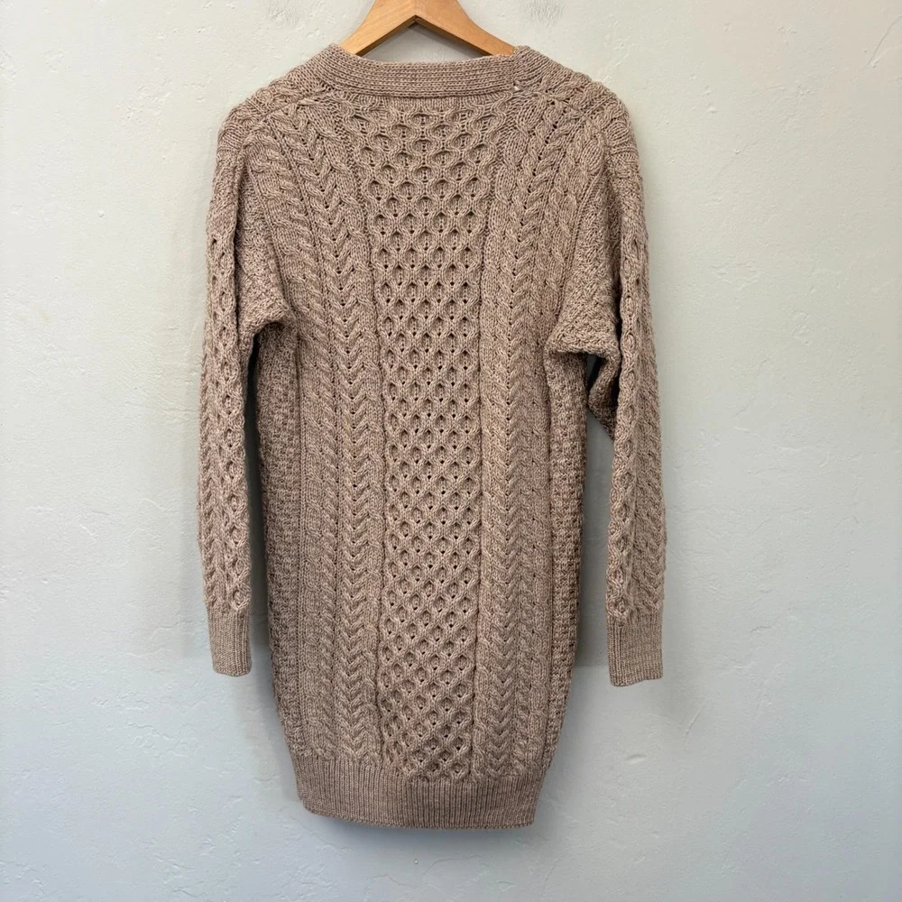 Aran Sweater Market Merino Wool Cardigan Men Sz XS Beige Button Down Cable Knit